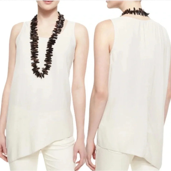 Eileen Fisher Silk Georgette Crepe U-Neck Side Drape Shell Top in Bone Size XL - Picture 2 of 9